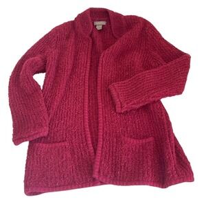 Vintage Epitome Textured Knit Cardigan Sweater Open Front Womens Burgundy Size L